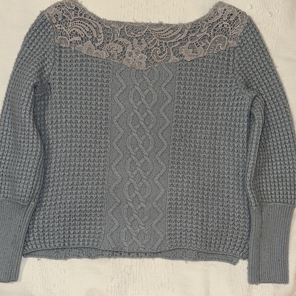 Free People Light Blue Aurora Embellished Lace Crochet Cable Knit Sweater - Picture 5 of 5